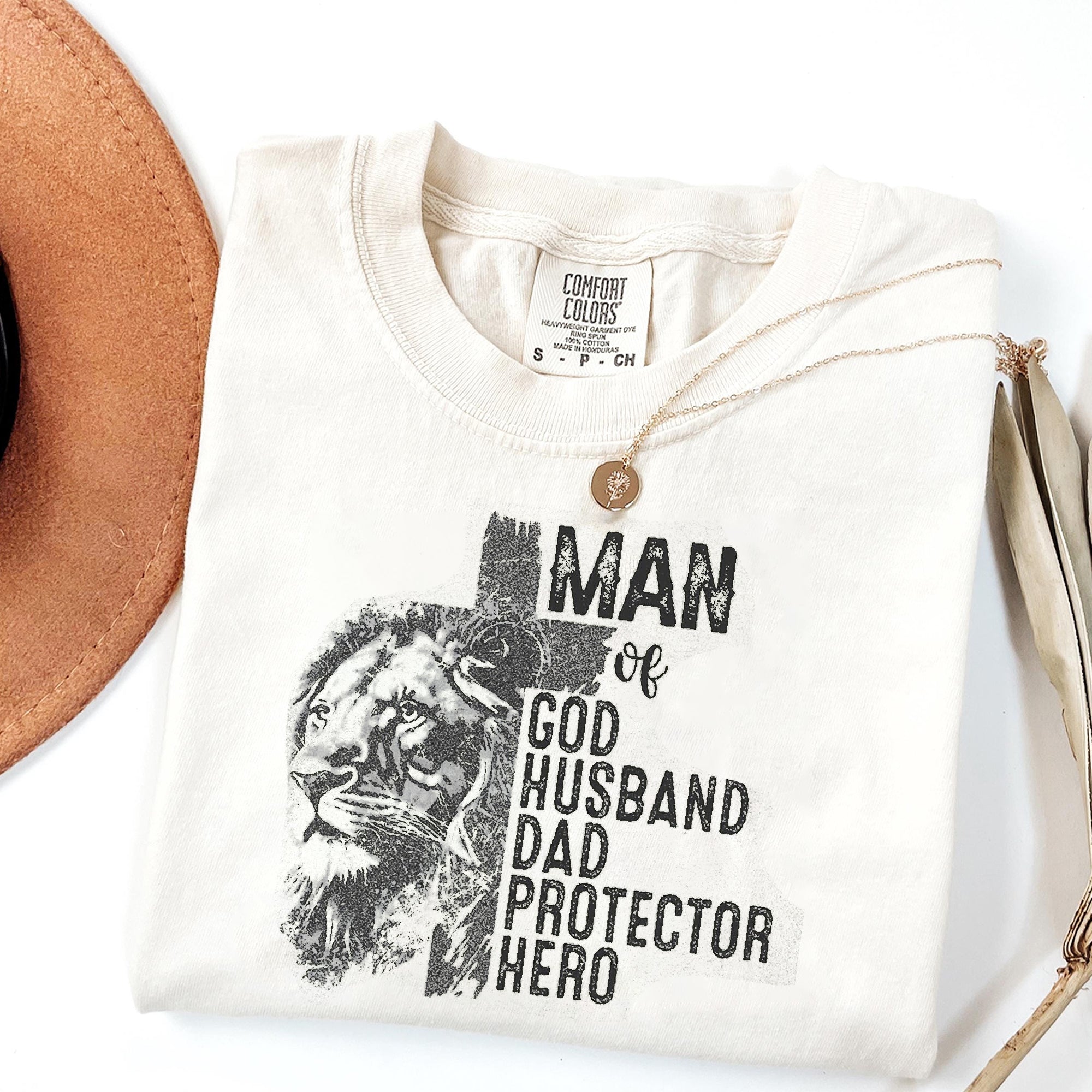 Christian Quotes Fathers Day Gifts, Man of God Comfort Colors Shirt, Retro Father's Day Gift, Protector Father Tee, Hero Dad Gift Shirt